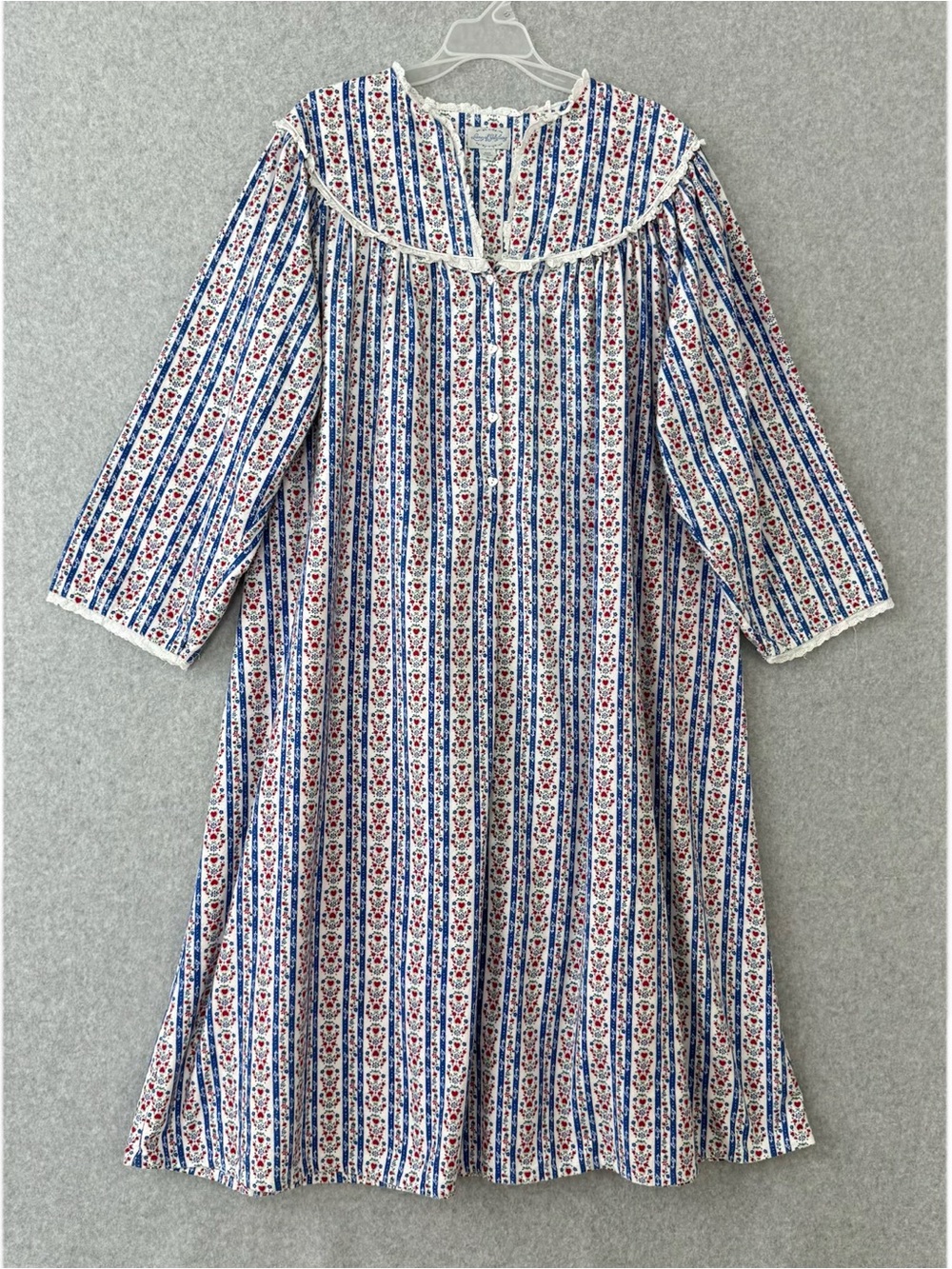 Lanz of Salzburg Flannel Night Gown Red Heart Blue Floral Cottage Tradwife XL